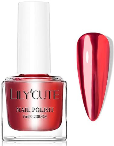 Virellay Rot Spiegel Nagellack Metallic Glänzende Chrom Nagellack Kein UV Benötigt für Frauen(Rot, 7 ML)