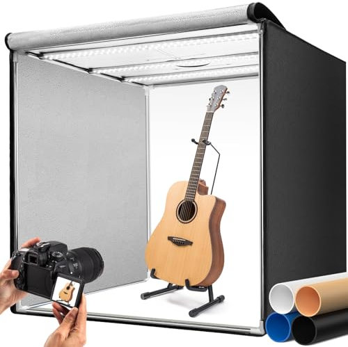 DUCLUS Profesional Caja deLuz 100cm Kit de Fotografía Profesional, 10500LM Luces LED CRI>96 / Regulador Continuo/Paneles de Luz 360° Ajustables / 4 Fondos en PP Mate para Fotografía de Producto
