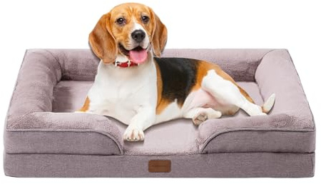 OUPEIWAWA Orthopädisches Hundebett für mittelgroße Hunde 92x65x19,8cm | Schlafbereich 67x51cm, Hochdichter Schwamm mit hohem Rückprall, waschbar mit abnehmbarem Bezug, rutschfest, Khaki