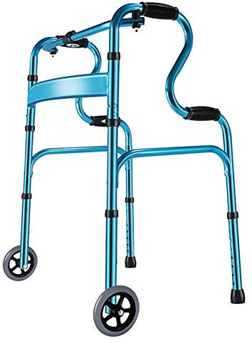 Gehhilfe, Blauer tragbarer Rollator, Faltbarer Gehwagen aus Aluminium für Senioren, robuste Tritthilfe für Erwachsene Senioren, höhenverstellbar (Stil: ohne Räder) Hallo (mit 2 Rädern)