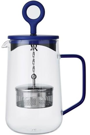 La Cafetière Gyro Spinfuser Teekanne, blau, für 4 Tassen, Glas, für losen und Kräuter-Tee, mit feinmaschigem Edelstahl-Filtersieb, hitzebeständiges Borosilikatglas, Dreh- und Tauch-Design, 1,25 l