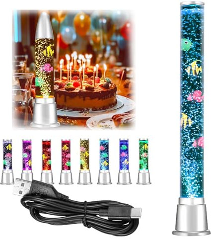 HFDJRWK Lampada a Bolle a 7 Colori con Effetti di Luce Cangianti e 3 Pesci Finti, Adatta Come Regalo for Adulti, Bambini e Bambini con Autismo.(29.13in)