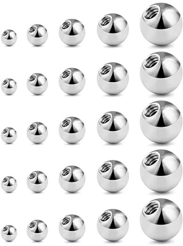 DOKRIN Piercings studs,25 pièces de billes en acier à filetage interne pour accessoires de piercing, clous à lèvres, clous d'oreilles, clous à sourcils, boules de remplacement 3/4/5/6/8 mm