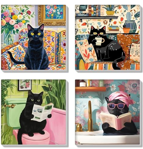 HEIBAGO Inramad Paint by Numbers för vuxna, 4-pack djurmålningssatser efter siffror för nybörjare, gör-det-själv katt oljemålning efter siffror för dekoration, 20 x 20 cm