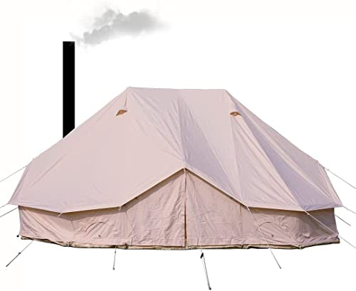 Sport Tent Detachable Awning 6M/19.6FT Extra Large Waterproof Cotton Canvas Camping Bell with 3 Doors and 6 for 8-12 Persons Camping Hiking Family