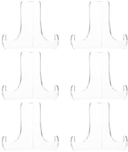JJWUYUE 6 Pcs Support Assiette en Acrylique, Support de Présentation Transparent, Porte Assiette Chevalets, Présentoir de Supports de Plaque Affichage Decorative pour Téléphones Portables Cartes