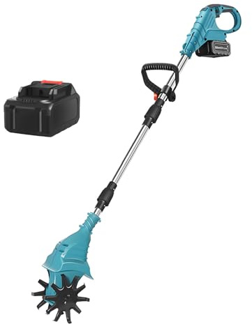 Motoculteur éLectrique, Longueur RéGlable, Motoculteur éLectrique (Alimenté Par Une Batterie De 4000 Ma), Pour La Ferme, Le Parc, Le Jardin, Retourner La Terre,Blue-DualBlades-1battery