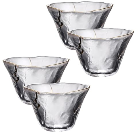 DECORNIJIA 4 Piezas Tazas de Sake y Té de Estilo Japonés 70 Ml Vidrio Engrosado Resistente al Calor Decoradas Borde Dorado para Reuniones y Celebraciones