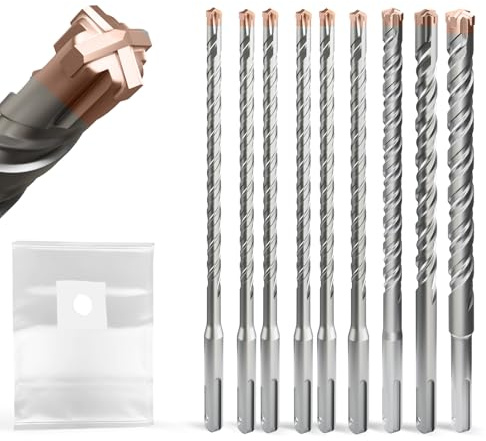 SDS Plus Masonry Drill Bit Set 8PCS (4-12mm × 210mm) with Titanium-coated, Professional Tungsten Carbide Cross Tip, Long SDS Hammer Drill Bits for Wall, Stone, Concrete, Brick.