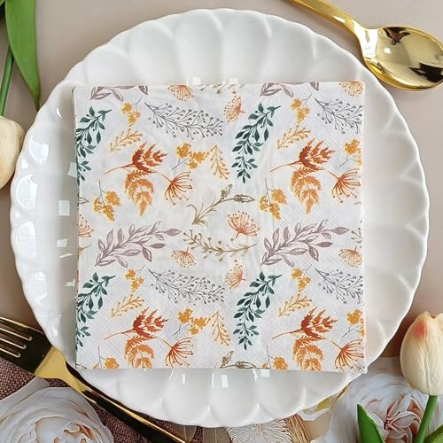 Serviettes en Papier Feuilles D'Or Serviettes de cocktail Décorations de fête,Absorbantes et pratiques - jetables pour mariage,anniversaire,apéritif,Noël,dessert15 Paquet(33x33cm)