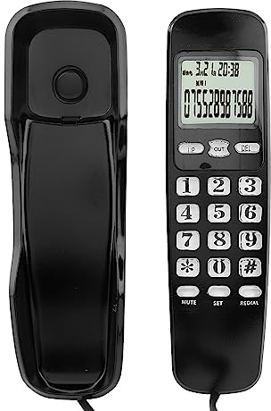 Mini telefono da parete - Telefono fisso con display LCD e identificativo del chiamante per casa, ufficio e hotel - 38 impostazioni di identificazione del chiamante, comodo e