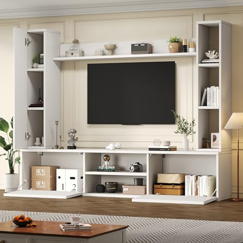 VIVCA Juego de pared para TV de 180 x 35 x 33,5 cm con vitrinas (juego completo, 4 unidades), incluye tabla de TV, estantería de pie y 2 estantes de pared, juego de muebles de salón, mueble de TV de