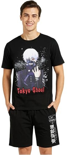 Get Trend Tokyo Ghoul Pigiama Uomo Cotone, Due Pezzi Maglietta a Maniche Corte e Pantaloncini, Abbigliamento da Casa, Estate Regalo Uomo (XS, Nero Tokyo Ghoul)