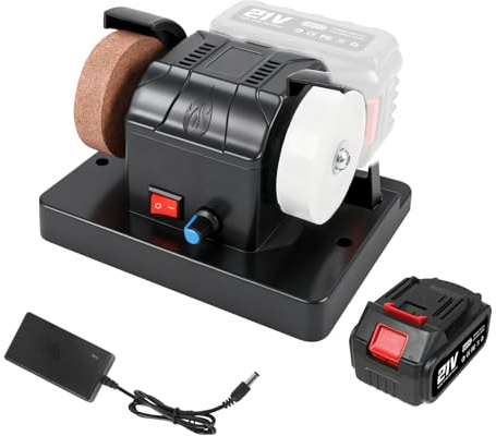 Cordless Mini Bench Grinder with 3000mAh Battery, 0-7000RPM Speed Adjustable Grinding Machine with 80/120 Mesh Grinding Wheels for Metal, Wood, Knife, Jewelry Buffing (UK)
