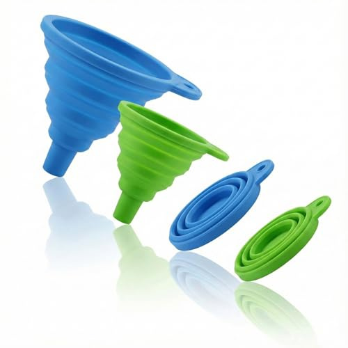 Hopzab Juego de 2 embudos plegables de silicona, embudos de cocina plegables para transferencia de líquidos, botellas de llenado, contenedores, agua, aceite, embudos portátiles de grado alimenticio