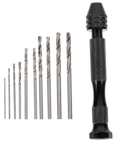 Anneome Taladro Manual Negro 10 Brocas Mini Taladro de Mano Ajustable para Madera y Plástico Kit de Herramientas Manuales para Bricolaje y Modelismo Pasador Práctico