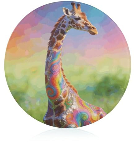 Colorful Artistic Giraffe Cutting Board for Kitchen Tempered Glass Cutting Board Scratch Flexible Cutting Boards Dishwasher Safe Round Chopping Boards for Meal Prep & Serving