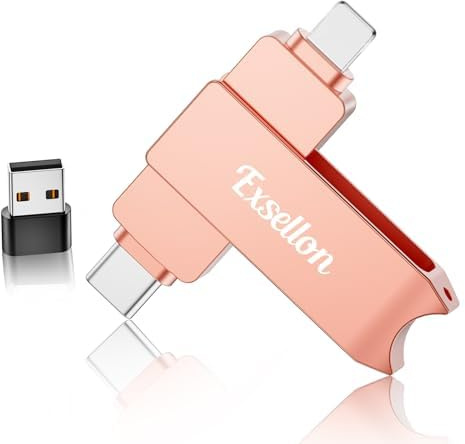 Exsellon Memoria Externa iPhone 128GB, sin Necesidad de App – Guarda Fotos y Videos, Pendrive para iPhone/Pad/Android/PC