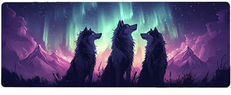 Large Mouse Mat, 90x180cmx3mm, Gaming Mouse Pad, Rubber Base, Stitched Edges, Water Resistant Easy Clean, For All Types, Extend Desktop Protection, Office Men's Gifts, Wolf Aurora D1YY-657