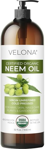 velona Neem Oil USDA Certified Organic - 32 Fl Oz | 100% Pure and Natural Carrier Oil | Virgin, Unrefined, Cold Pressed | Hair, Body and Skin Care | Use Today - Enjoy Results