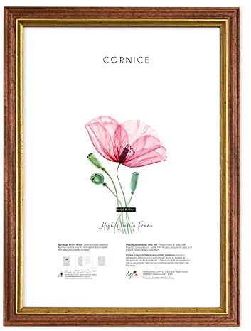 Lupia - Cornice portafoto da parete noce con profilo oro BRUN, per foto, stampe artistiche, poster, quadri moderni 30x40 cm