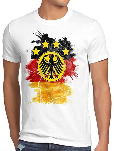 style3 Deutschland Wappen WM 2026 Herren T-Shirt Fußball Weltmeisterschaft Trikot Bundesadler WM, Größe:L, Farbe:Weiß