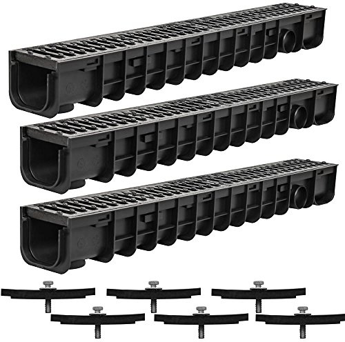 Melko Canal de drainage Entwässerungskanal C250, 3 m, grille en fonte - adapté pour DN75 et incl. adaptateur pour DN110
