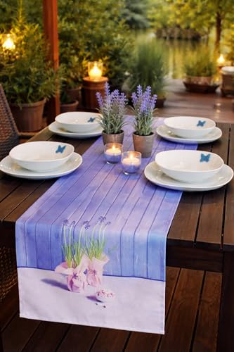 KAMACA Tischläufer Frühling Ostern Blumen Hasen Dekor Osterhasen Ostereier Bunt Waschbar Fleckschutz Küche Esstisch Tisch Dekoration (40x160 Hyazinthen)