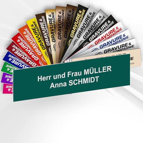 Briefkastenschild – Personalisiertes PVC Namensschild mit Gravur – selbstklebend – 1 bis 3 Zeilen – 10 x 2,5 cm (Grün)