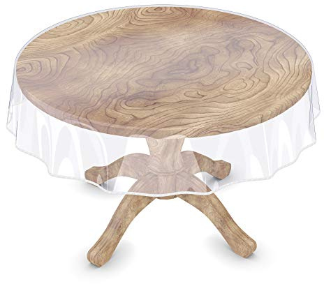 ANRO Tischdecke Transparent abwaschbar Durchsichtig Folie mit Saum in Weiß Rund 140cm 0,5mm Glasklar Tischfolie Tischschutz PVC Schutzdecke wasserabweisend