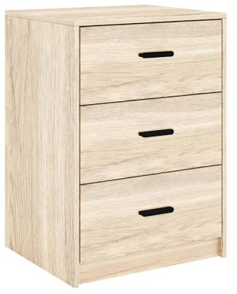 URBNLIVING 3 Drawer Wooden Bedside Cabinet Nightstand Side Table Storage | 40 x 34 x 56cm, Black, White, Grey, Oak & Walnut, Metal Runners (Oak Carcass + Oak Drawers)