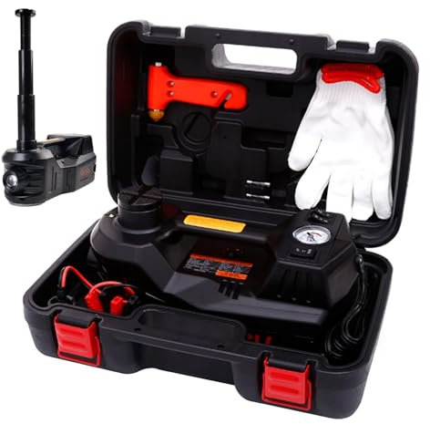 ROGTZ Elektrischer Wagenheber mit Reifenfüllpumpe, 5 Tonnen 12 V Wagenheber hydraulischer Wagenheber für SUV Limousinen, elektrischer Wagenheber für Reifenwechsel mit LED-Licht (schwarz)
