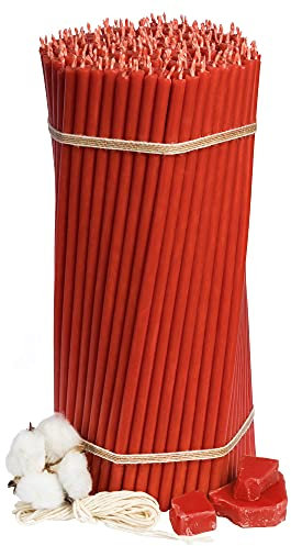 Diveevo Kirchliche Bienenwachskerzen №40-200 Stk. I hochwertige Ritualkerzen L-26,5 cm Ø-7,15 mm I 120 Min Brenndauer in Rot I 2 kg dünne Kerzen tropf- & rauchfrei