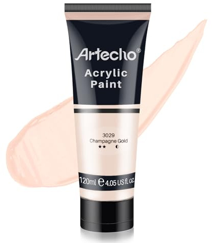 Artecho Acrylfarbe Champagner Gold 120 ml, Wasserfest und Lichtecht, Schnell Trocknend, Acrylfarbe für Leinwand, Holz, Stoff, Handwerk, Leder und Stein.