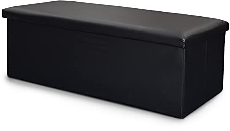 Home Republic stor ottoman förvaringsbox fällbart säte, förvaringspall fuskläder leksak bröst praktisk bänk filt låda (svart, 76 x 38 cm)