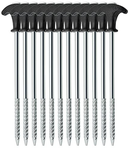 Lucx 12x Zelt-Heringe aus Stahl - robuste Erdnägel mit Gewinde für Camping und Outdoor - ideal für normalen und harten Boden