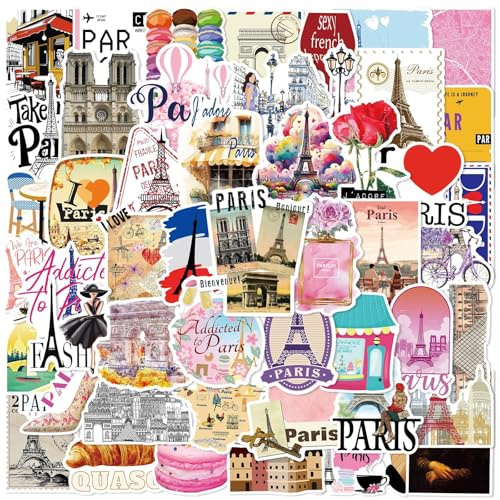 50 Pcs Preppy Stickers Waterprof Vinyl Sticker Pack for Kindle Laptop Water Bottle Guitar Girls Scrapbooking Cute Scrapbook Preppy Journal Suitcase Paris