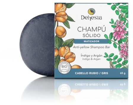 Champú sólido matizador de canas con índigo y aceite de argán | Natural, 100% vegano y ecológico. Sin sulfatos, sin siliconas y sin plástico | Elimina el amarillento de las canas