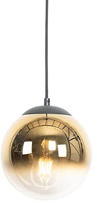 Qazqa Art Deco Pendelleuchte, Pendellampe - Pallon - Schwarz Gold, 20cm, Ideal als Wohnzimmerlampe