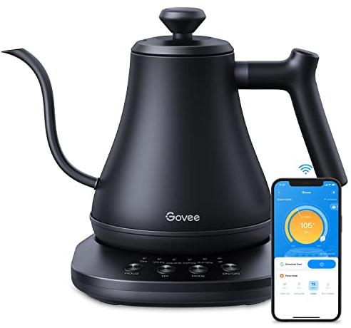 Govee Smart Electric Kettle, WiFi Variable Temperature Gooseneck Pour Over Kettle and Tea Kettle, Alexa Control, 1200W Quick Heating, 100% Stainless Steel, 0.8L, Matte Black