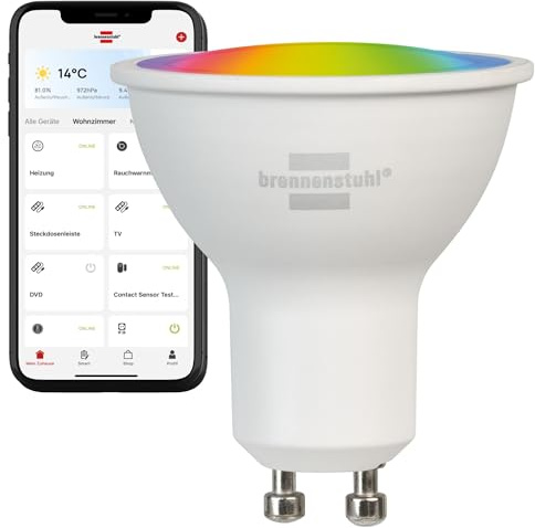 Brennenstuhl Connect WiFi GU10 Lampe, 326lm, 4,5W, stufenlos dimmbar | WLAN Glühbirne kompatibel mit Amazon Alexa und Google Assistant, warmweiß (2700K, kaltweiß (6500), kostenfreie App)