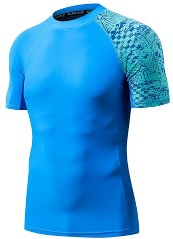 HUGE SPORTS Schwimmshirt Badeshirt Rashguard-Shirts Herren Kurzarm UPF 50+ | UV Sonnenschutz Elastisches Gewebe Atmungsaktiv Schnelltrocknend Leicht für Schwimmen Surfen Wassersport Radfahren Wandern