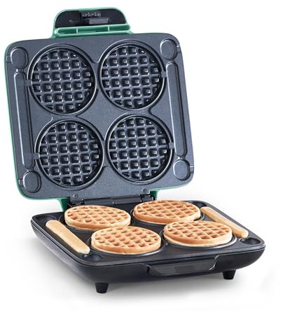 Dash Multi Mini Waffle Maker- Quad Waffle Maker for Family Breakfasts - Dual Nonstick Heating Plates & Easy-Release Surface - Compact & Fast-Heating - Aqua