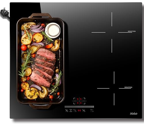 Hobsir hob Plug in Induction Hob 4 Zones Plug in Electric Hob 60cm with Flexible Zone for Griddle Plate, Bulit-in, 2800W, Slider Touch, Timer, Child-safety Lock, Pause Function,13 Amp