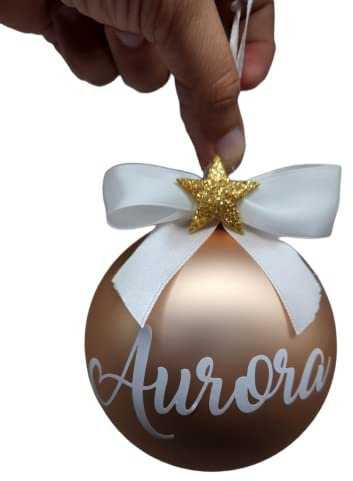 Palla per Albero Di Natale IN VETRO Rosa Gold Satinata 8 CM Personalizzata pallina con Nome o Scritta DECORAZIONE NATALIZIA