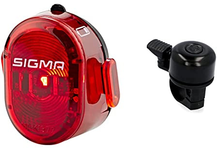 SIGMA SPORT Nugget II Fahrradbeleuchtung, Rot, One Size & Fischer Mini Fahrradglocke, schwarz, One Size