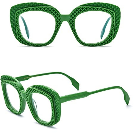 HPIRME Acetat-Titan-Brillengestell für Herren, quadratisch, Vintage, Übergröße, Damenbrille, 1, Einheitsgröße