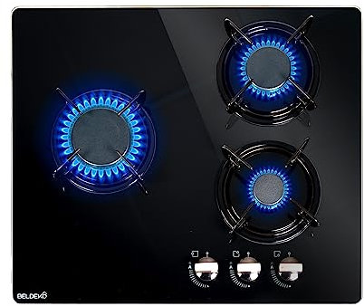 BELDEKO - Plaque de cuisson Gaz verre noir 3 foyers - Gaz ville et bouteille