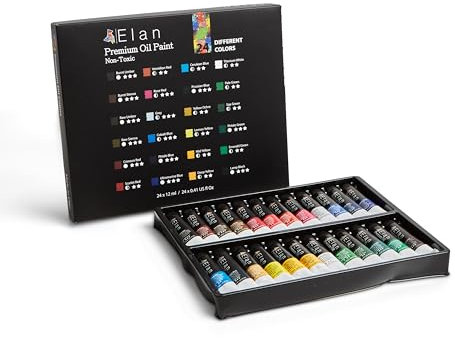 Elan Pittura a olio - 24 tubi da 12 ml, kit di pittura ad olio su tela, per adulti