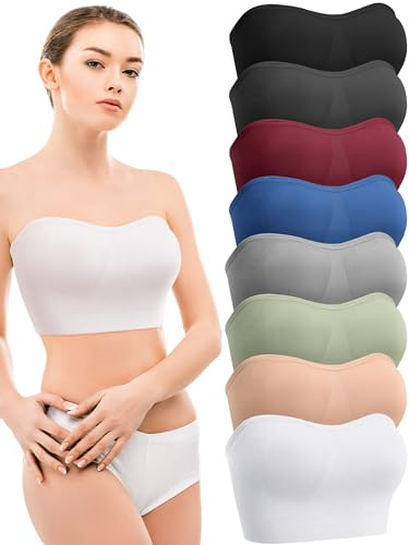 Geyoga 8 Paquets Soutiens-Gorge sans Bretelles avec Doublure Antidérapante Bandeau Tube Rembourré pour Femmes Filles (M)